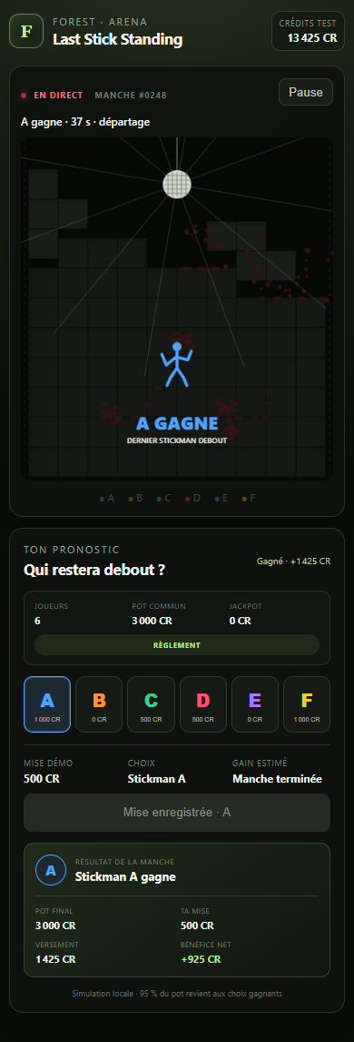 Un stickman bleu fête sa victoire sous une boule à facettes.